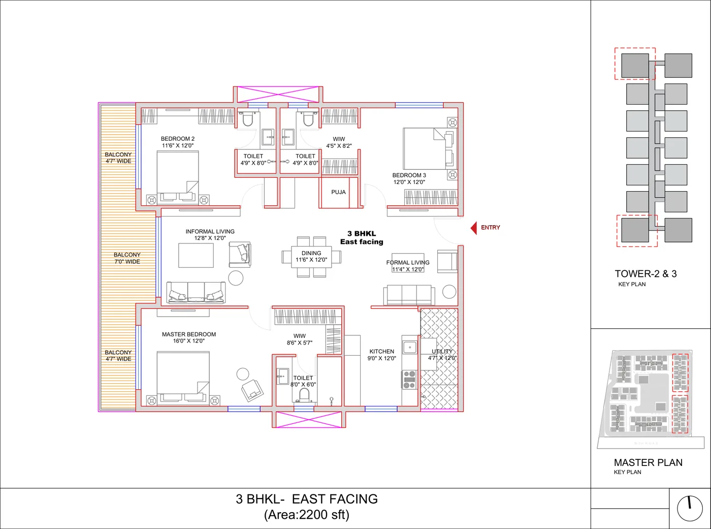 3 BHK Large 2,200 sft unit plan at SRIAS Codename Kukatpally