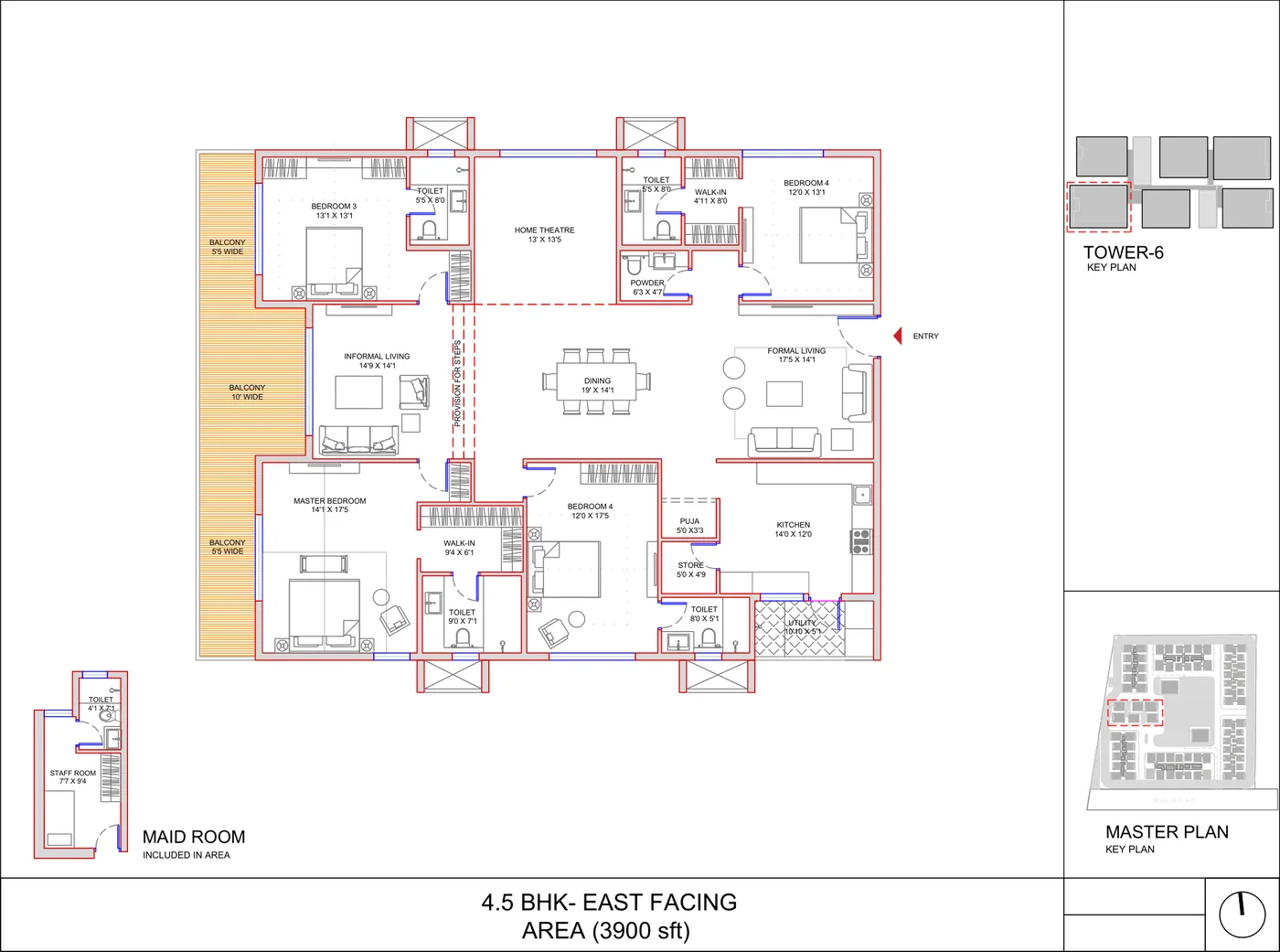 4.5 BHK 3,950 sft unit plan at SRIAS Codename Kukatpally