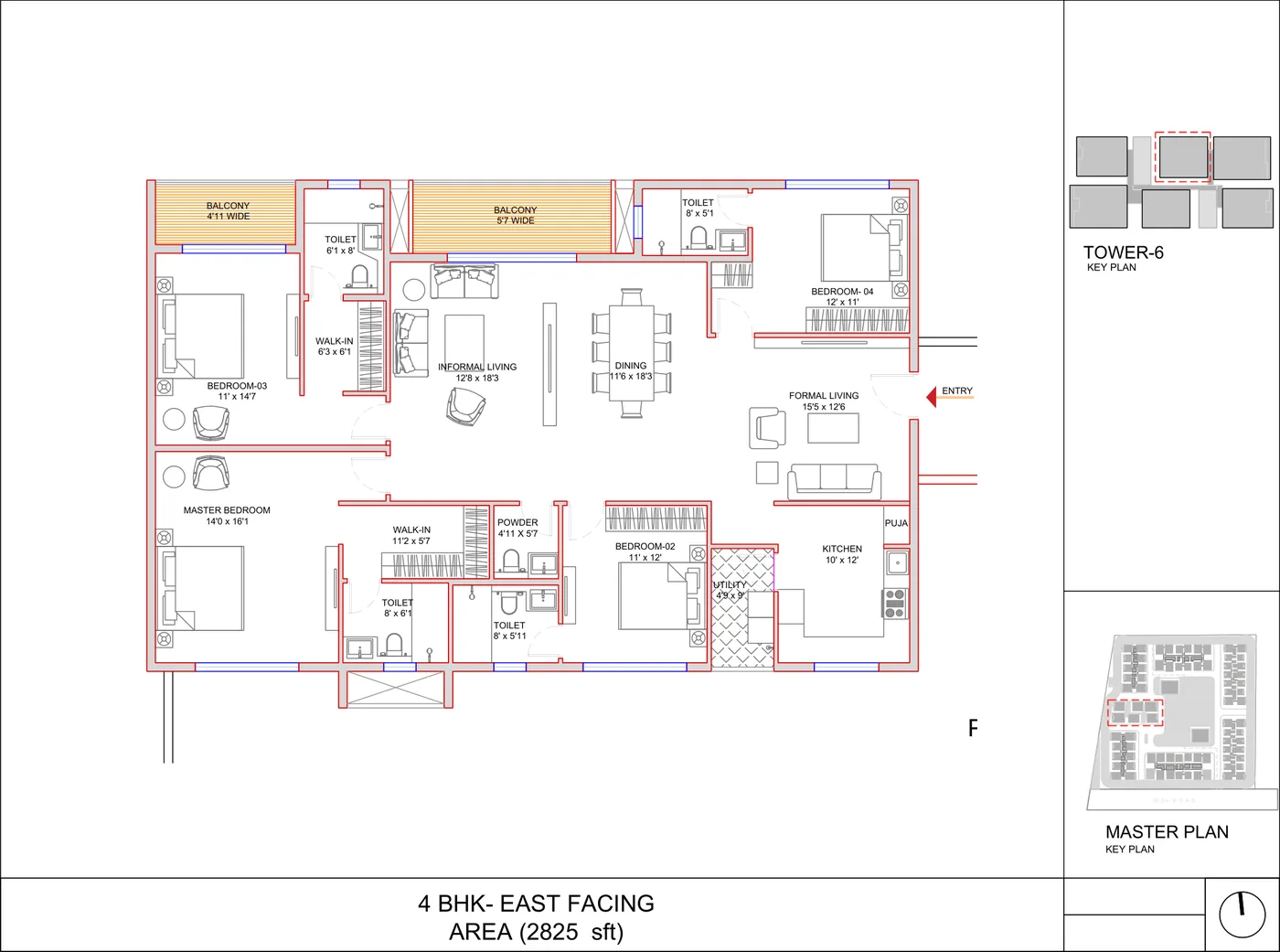4 BHK 2,825 sft unit plan at SRIAS Codename Kukatpally