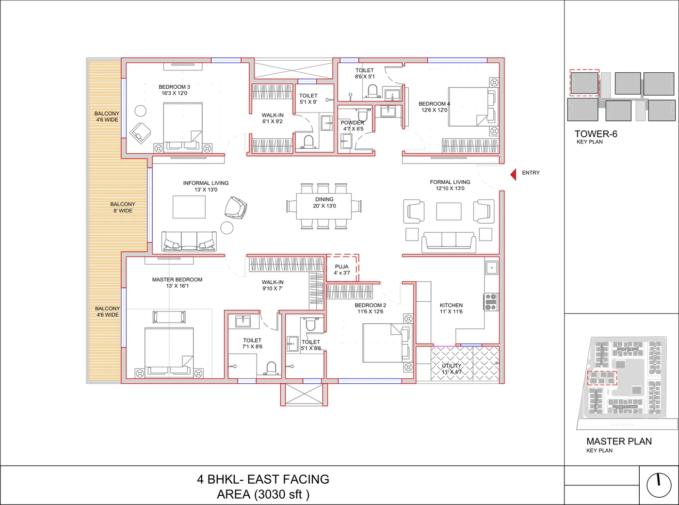 4 BHK 3,030 sft unit plan at SRIAS Codename Kukatpally